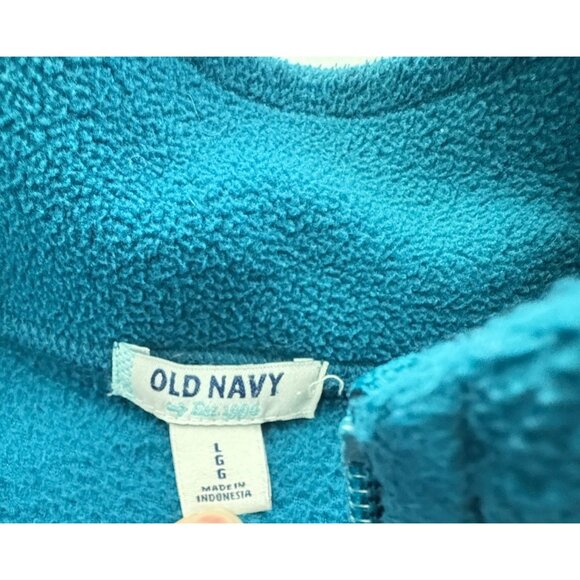 Old Navy Fleece Zip Up Jacket Womens Size L Teal Embroidered "Chase The Spirit" - Picture 3 of 9